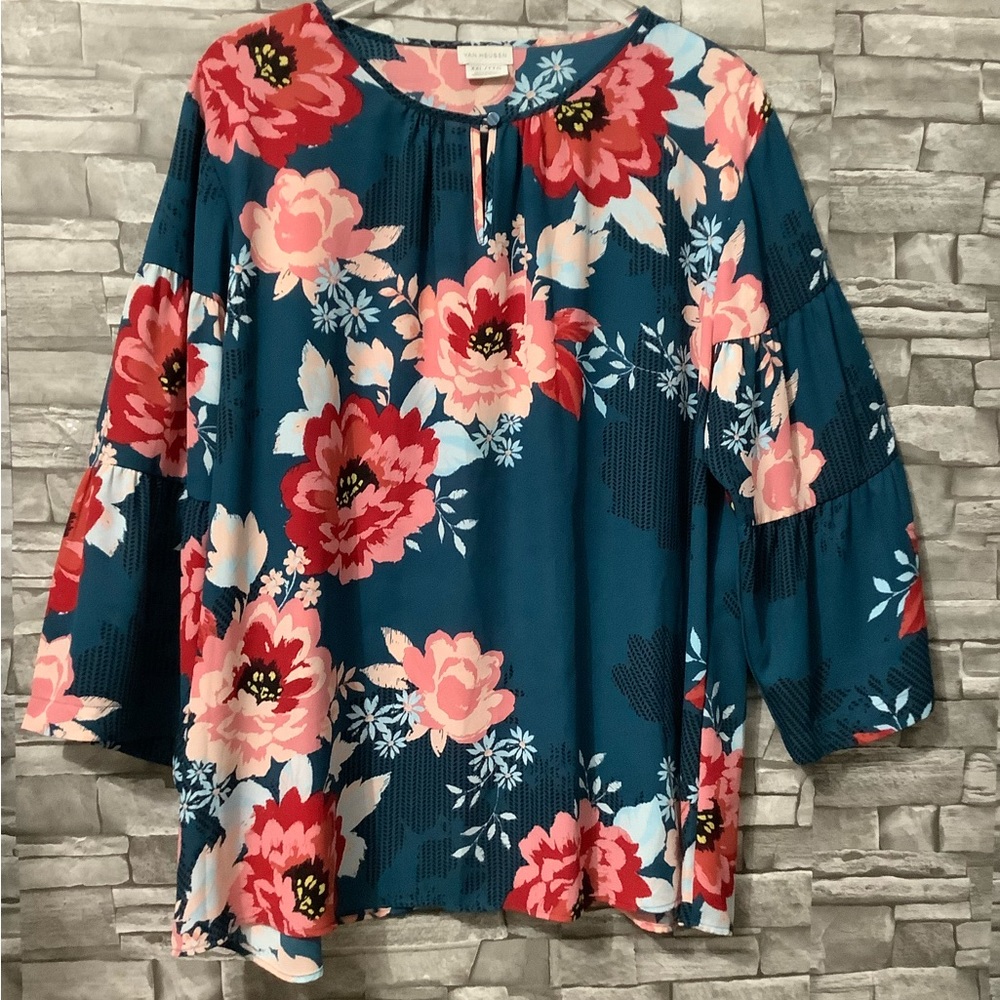 Van Heusen Poly floral print 3/4 sleeve tunic top XXL (W746)